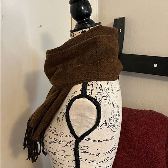 Brooks Brother Camel Hair Brown Design Fringe Scarf Made In USA Work Academia - Picture 2 of 8